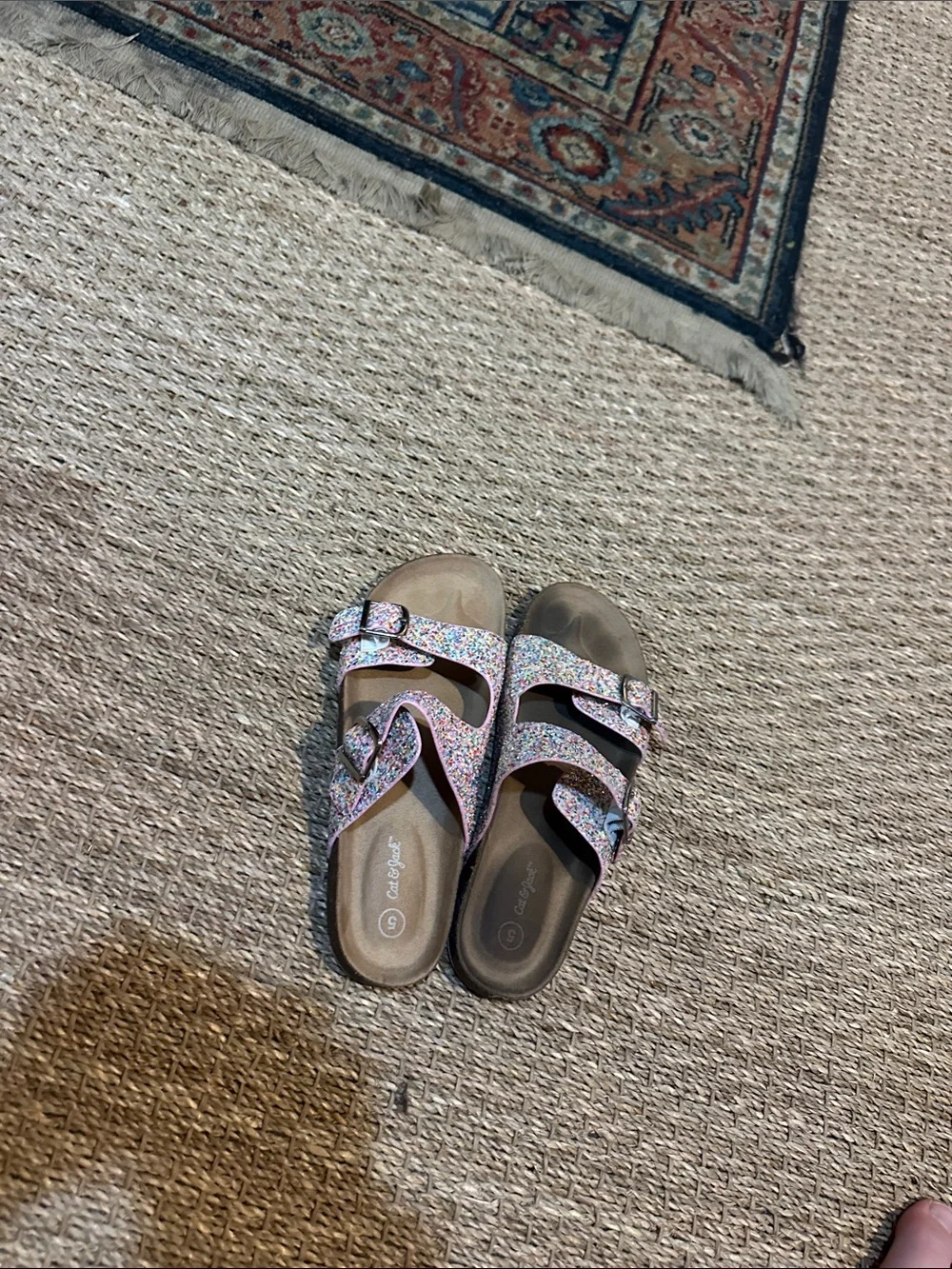 Cat & Jack Pink Glitter Floral Slide Sandals for Kids